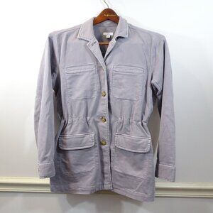 J. Jill Gray Tan Trench Coat Size S Button Front Notch Lapel Chore Jacket Barn